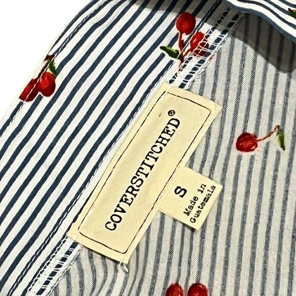 Coverstitch Women’s Blue Stripe V-Neck Cherry Print Top, Size S, NWT - Picture 4 of 8